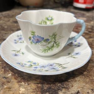 Blue Floral Porcelain Teacup and Saucer Set